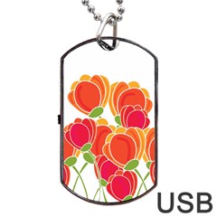 Orange Flowers  Dog Tag Usb Flash (one Side)