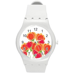 Orange Flowers  Round Plastic Sport Watch (m)