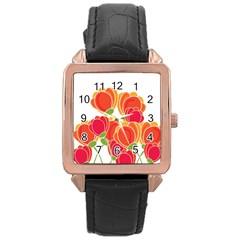 Orange Flowers  Rose Gold Leather Watch 