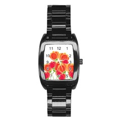 Orange Flowers  Stainless Steel Barrel Watch by Valentinaart