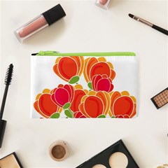 Orange Flowers  Cosmetic Bag (xs) by Valentinaart