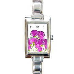 Purple Flowers Rectangle Italian Charm Watch