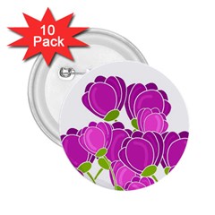 Purple Flowers 2 25  Buttons (10 Pack) 