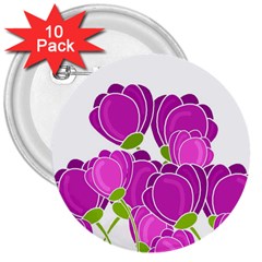 Purple Flowers 3  Buttons (10 Pack)  by Valentinaart