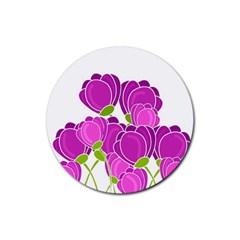 Purple Flowers Rubber Coaster (round) 