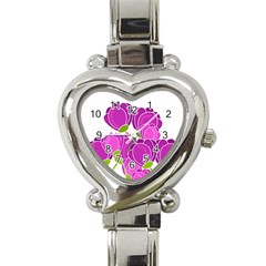 Purple Flowers Heart Italian Charm Watch