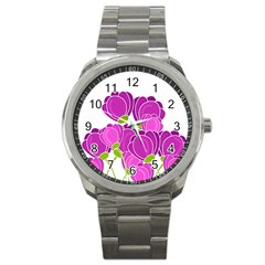 Purple Flowers Sport Metal Watch