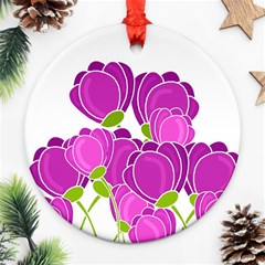 Purple Flowers Round Ornament (two Sides) 