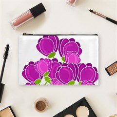 Purple Flowers Cosmetic Bag (medium)  by Valentinaart