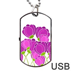 Purple Flowers Dog Tag Usb Flash (two Sides) 