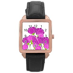 Purple Flowers Rose Gold Leather Watch  by Valentinaart