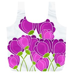 Purple Flowers Full Print Recycle Bags (l) 