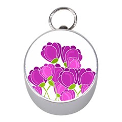 Purple Flowers Mini Silver Compasses