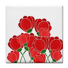 Red Floral Design Tile Coasters