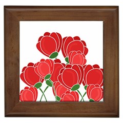 Red Floral Design Framed Tiles