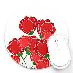 Red Floral Design Round Mousepads by Valentinaart