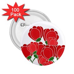 Red Floral Design 2 25  Buttons (100 Pack) 