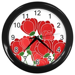 Red Floral Design Wall Clocks (black)