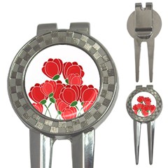 Red Floral Design 3-in-1 Golf Divots