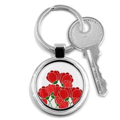 Red Floral Design Key Chains (round) 