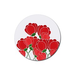 Red Floral Design Rubber Round Coaster (4 Pack) 