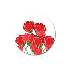 Red Floral Design Magnet 3  (round) by Valentinaart