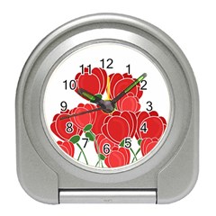 Red Floral Design Travel Alarm Clocks