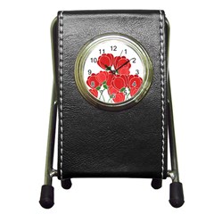 Red Floral Design Pen Holder Desk Clocks