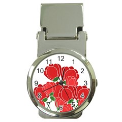 Red Floral Design Money Clip Watches by Valentinaart