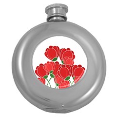 Red Floral Design Round Hip Flask (5 Oz)