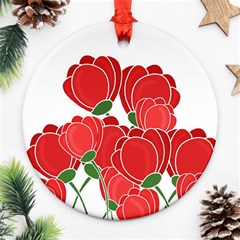 Red Floral Design Round Ornament (two Sides) 