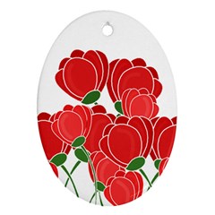 Red Floral Design Oval Ornament (two Sides)