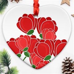 Red Floral Design Heart Ornament (2 Sides) by Valentinaart