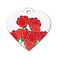 Red Floral Design Dog Tag Heart (one Side) by Valentinaart