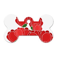 Red Floral Design Dog Tag Bone (two Sides)