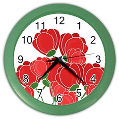 Red Floral Design Color Wall Clocks