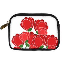 Red Floral Design Digital Camera Cases by Valentinaart