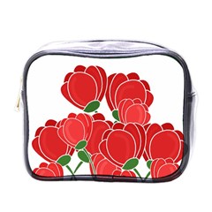 Red Floral Design Mini Toiletries Bags by Valentinaart