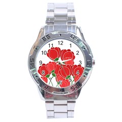 Red Floral Design Stainless Steel Analogue Watch