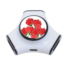 Red Floral Design 3-port Usb Hub