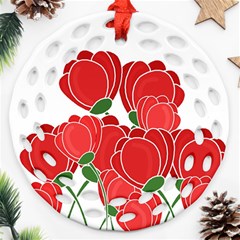 Red Floral Design Round Filigree Ornament (2side)