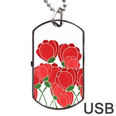 Red Floral Design Dog Tag Usb Flash (two Sides) 