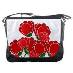 Red Floral Design Messenger Bags by Valentinaart