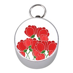 Red Floral Design Mini Silver Compasses