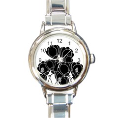 Black Flowers Round Italian Charm Watch by Valentinaart