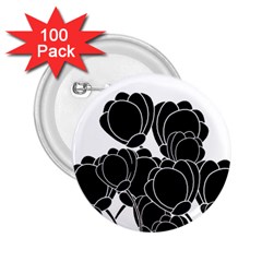 Black Flowers 2 25  Buttons (100 Pack)  by Valentinaart