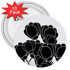 Black Flowers 3  Buttons (10 Pack) 