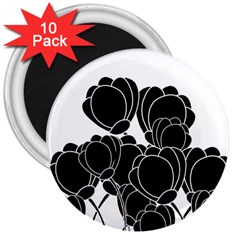 Black Flowers 3  Magnets (10 Pack) 