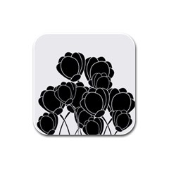 Black Flowers Rubber Square Coaster (4 Pack) 