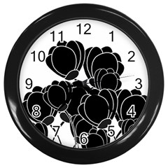 Black Flowers Wall Clocks (black) by Valentinaart